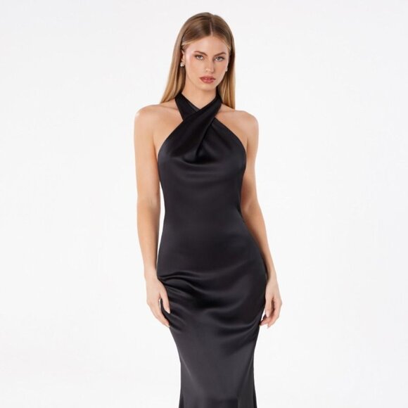 New Sheath Sleeveless Solid Classy Gown w/ Halter Neck w/ Open Back CD T2005 - Picture 1 of 9